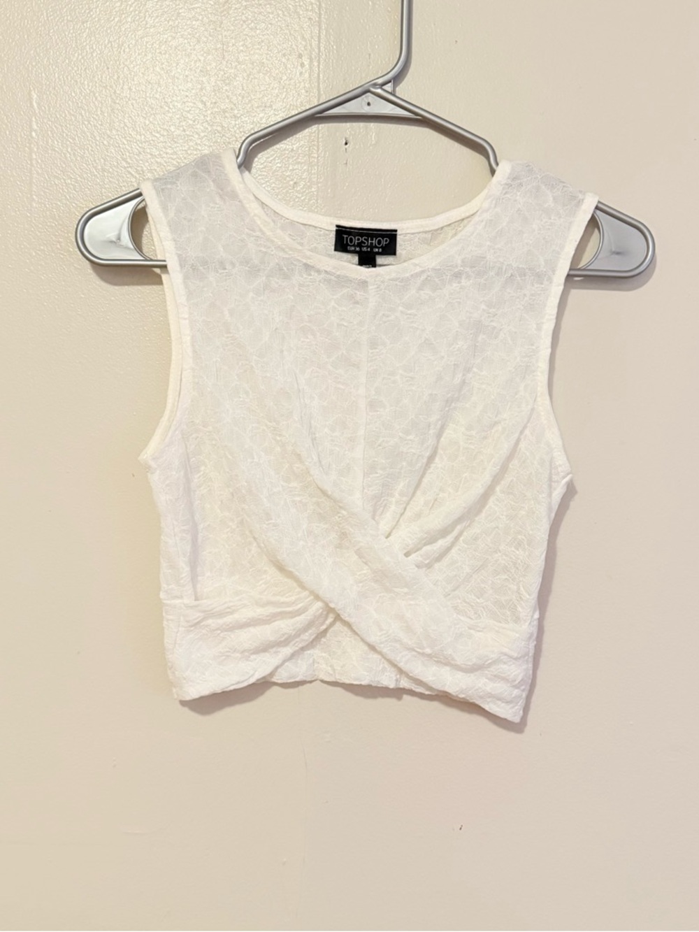 Topshop White Lace Twist-Front Crop Top